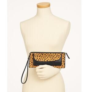 Talbots Animal Print Haircalf Clutch with Black Patent Trim Wristlet Purse